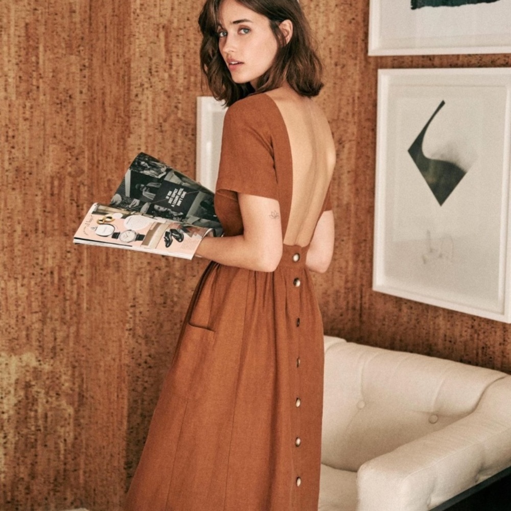 Sezane Linen Dress in Mocha NWT